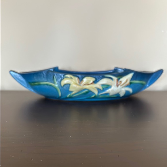 Roseville USA 475-12” Blue Zephyr Lily (yellow) Ceramic Art Bowl Vintage - Picture 1 of 14